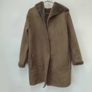 【中古】ザラ リバーシブル ムートンロングコート フード USサイズM モカ レディース ZARA アウター