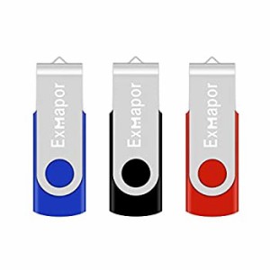 【中古品】Exmapor USBメモリ 32GB 回転式 ストラップホール付き 3個セット（赤、黒、(中古品)