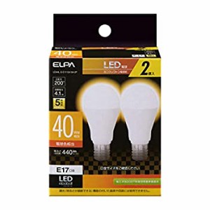 【未使用 中古品】エルパ LED電球 2個セット ミニクリプトン球形 口金E17 40W形 電球色 5年保(中古品)