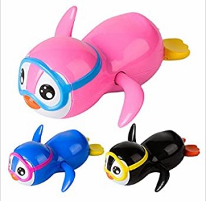 【中古】ランビウィンドアップスイミングペンギン風呂のおもちゃ、3個、3色（ブルー、ピンク、ブラック）