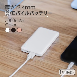 モバイルバッテリー 5000mAh  1年保証  SmartIC PSE対応 最大2.4A iPhone Android スマホ充電 