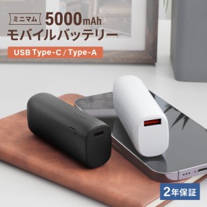 モバイルバッテリー 片手に収まるミニマム感 5000mAh 最大PD20W対応 USB Type-C入出力／USB Type-A出力