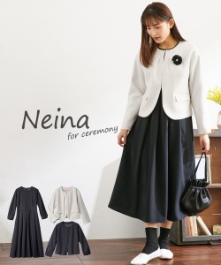 フォーマル スーツ レディース 3点セット 入学式 卒業式 Neina ナチュラル S/M/L 黒ジャケット ＋ アイボリージャケット ＋ ワンピース 