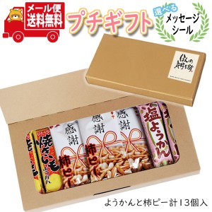 プチギフト お菓子 送料無料 【選べるメッセージシール付き】ありがとうを伝えたい 感謝柿ピーと2種のようかん ミニギフト(3種・13コ)   