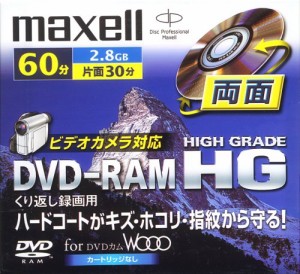 maxell ビデオカメラ用8cmDVD-RAM DRM60HG.1P ベアタイプ 両面2.8GB/60分(中古品)