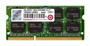 Transcend ノートPC用メモリ PC3-12800 DDR3 1600 4GB 1.5V 204pin SO-DIMM(中古品)