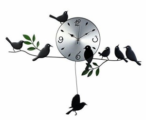 鳥の振り子時計　ウォールクロック　壁掛け時計 インテリア(中古品)