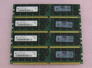 8GBメモリ標準セット(2GB*4)HP純正品 PC2-5300P ECC Reg DIMM　M393T5750EZ(中古品)