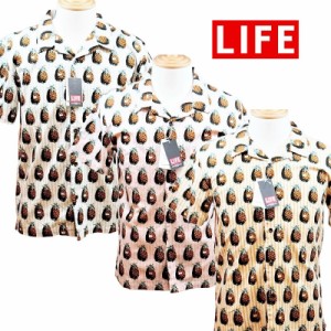 アロハシャツ　LIFE MAGAZINE　パイナップル　イエロー・ピンク・サックス　（Ｍ,Ｌ）　開襟シャツ　半袖　コラボ　ライフマガジン