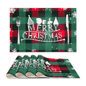 ランチョンマット 4枚セット 約30×45cm 赤×緑 チェック柄 コットン クリスマス 撥水性 洗える ウォッシャブル クリスマスディナー クリ