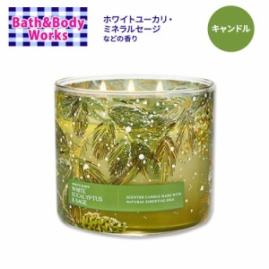 バス&ボディワークス ホワイトユーカリ&セージ 3本芯キャンドル 411g (14.5oz) Bath&Body Works White Eucalyptus & Sage 3-Wick Candle 