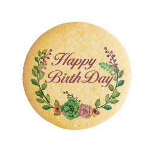 クッキー イラスト プリント メッセージ Happy Birth Day バースデー 花と葉 誕生日をお祝いするメッセージスイーツ 誕生日 プチギフト 