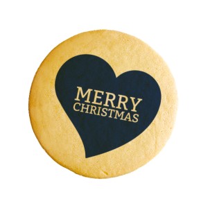 クッキー イラスト プリント メッセージ クリスマス Merry Christmas - 青いハート お祝い プチギフト 洋菓子 お菓子 お取り寄せスイーツ