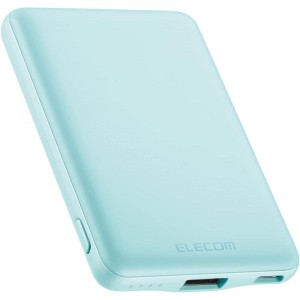 エレコム 薄型 コンパクト モバイルバッテリー 5000mAh 12W ブルー DE-C37-5000BU 入力(Type-C×1) 出力(Type-C×1、USB-A×1) スマホ 充
