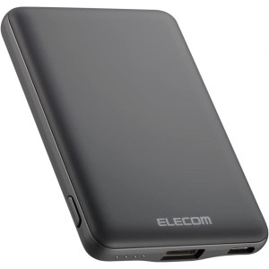 エレコム 薄型 コンパクト モバイルバッテリー 5000mAh 12W ダークグレー DE-C37-5000DGY 入力(Type-C×1) 出力(Type-C×1 USB-A×1) ス