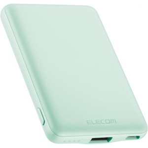 エレコム 薄型 コンパクト モバイルバッテリー 5000mAh 12W グリーン DE-C37-5000GN 入力(Type-C×1) 出力(Type-C×1 USB-A×1) スマホ 