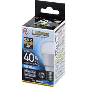 アイリスオーヤマ LED電球 屋内用 広配光タイプ 明るさ40W形相当 昼白色 E17口金 配光角180度 密閉型器具対応 LDA4N-G-E17-4T5