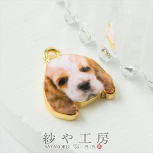 チャーム 犬 コッカースパニエルA 動物 アクセサリー パーツ ホワイト×ブラウン 16mm 1個 カン付 ドッグ アクセサリーチャーム 約1.6cm 