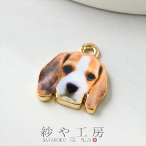 チャーム 犬 ビーグルB 動物 アクセサリー パーツ ブラウン×ホワイト 15.5mm 1個 カン付 ドッグ アクセサリーチャーム 約1.6cm 問屋 メ