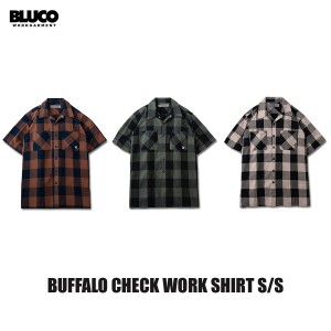 BLUCO(ブルコ) OL-21-003 BUFFALO CHECK WORK SHIRT S/S 3色(BRN/M.GRN/IVO)