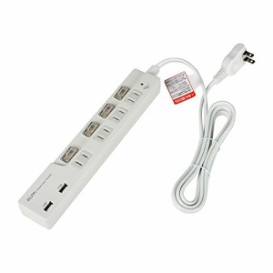 エルパ (ELPA) スイッチ付タップUSB 電源タップ 延長コード 4個口 2m 3.4A WBS-LS42USB(W)