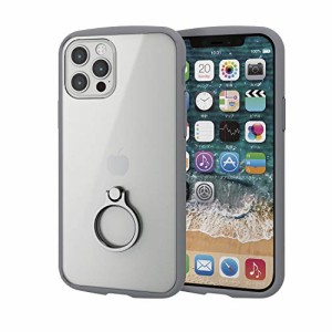 エレコム iPhone 12 / 12 Pro ケース ハイブリッド 耐衝撃 TOUGHSLIM LITE フレームカラー リング付 グレー P