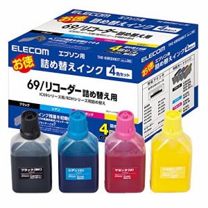 エレコム 詰め替え インク EPSON エプソン IC69RDH対応 4色パック(4回分) リセッター付属 THE-69RDHKIT お探しNo