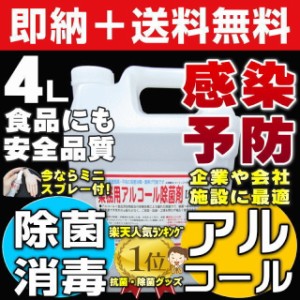 【無料サンプル付！】送料無料 ウイルス対応型 業務用アルコール除菌剤 消毒用アルコール 消毒用エタノール 消毒液 大容量4L