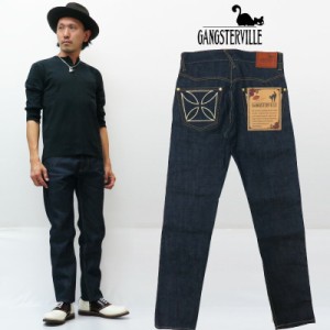 GANGSTERVILLE ギャングスタービル THUG DENIM SLIM "IRON CROSS" インディゴ 14oz デニム スリム ジーンズ  刺繍 