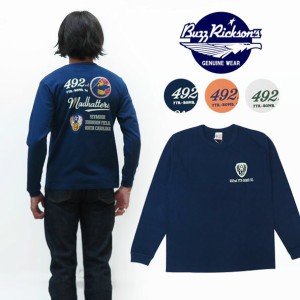 バズリクソンズ BUZZ RICKSON'S 長袖 Tシャツ 492nd FTR-BOMB SQ. プリント MADE IN USA BR68385