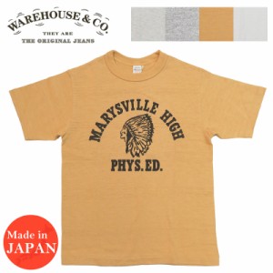 ウェアハウス WAREHOUSE プリント 半袖 Tシャツ MARYSVILLE HIGH シャドーボーダー ローゲージ編み WH4601【2024年春夏新作】