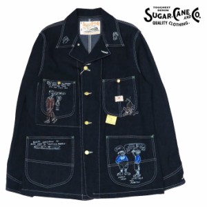 SUGAR CANE シュガーケーン 11oz. デニム ジャケット ワークコート カートゥーン ハンドペイント BLUE DENIM WORK COAT CARTOON SC15449 