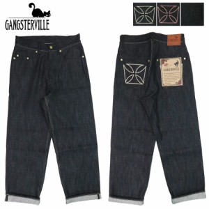 GANGSTERVILLE ギャングスタービル THUG DENIM WIDE BLACK "IRON CROSS" 14oz ブラックデニム ワイド ジーンズ アイアンクロス 刺繍 