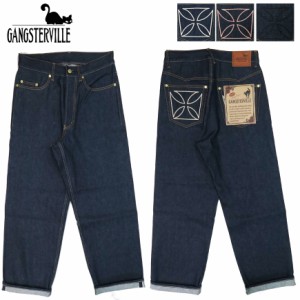 GANGSTERVILLE ギャングスタービル THUG DENIM WIDE "IRON CROSS" 14oz デニム ワイド ジーンズ アイアンクロス 刺繍 