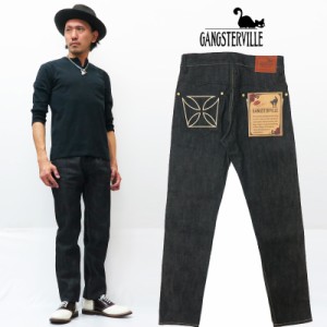 GANGSTERVILLE ギャングスタービル THUG DENIM SLIM  IRON CROSS  ブラック 14oz デニム スリム ジーンズ アイアンクロス 刺繍 