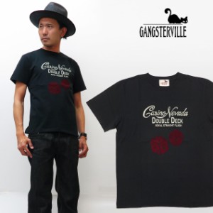 GANGSTERVILLE ギャングスタービル 半袖 クルーネック Tシャツ TUMBLING DICE フロッキープリント GLAD HAND グラッドハンド 