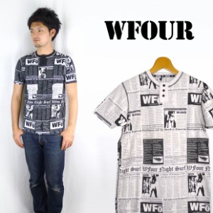 W4 ダブルフォー ヘンリーネック総柄Ｔシャツ