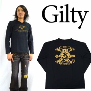 Gilty ギルティー 箔ラメプリントVネック長袖 Ｔシャツ