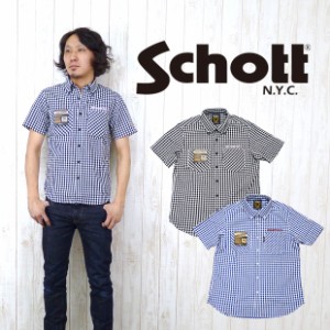 ショット Schott 半袖 ブロックチェック ボタンダウン シャツ アーバン sch3125007