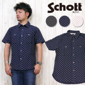 ショット Schott シャツ ワーク 半袖 コットン リネン スター ドット 星柄 3145027