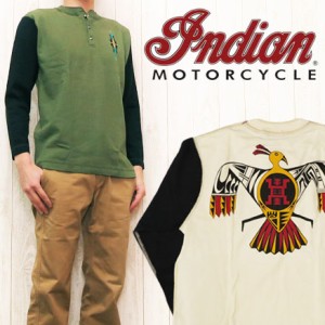 インディアンモーターサイクル Indian Motorcycle 長袖 ヘンリーネック Tシャツ ポリネシアン調 プリント im63840