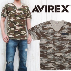 AVIREX アビレックス アヴィレックス Vネック 半袖 ファティーグ Tシャツ ミリタリー カモ柄 avi6153347