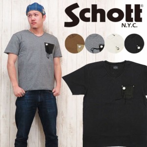 ショット Schott Ｔシャツ 半袖 レザーポケット カットオフ Vネック コンチョ sch3173011