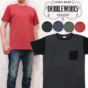 ダブルワークス DUBBLE WORKS Ｔシャツ 半袖 クルーネック ヘザーカラー 杢 吊り編み ポケット バインダーネック 無地 ww37004