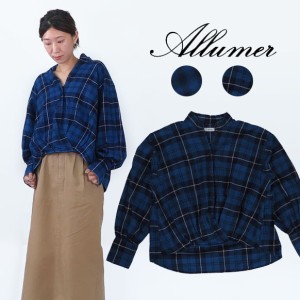 Allumer アリュメール インディゴ チェック カシュクール シャツ レディース 8175124