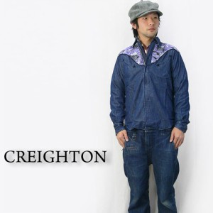 CREIGHTON クレイトン 和柄デニムジップウェスタンシャツ 波