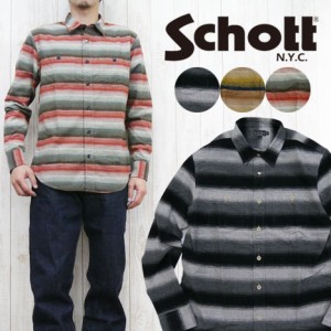 ショット Schott フランネルシャツ ネイティブ ボーダー コンチョ 長袖 シャツ sch3165036