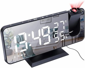 目覚まし時計 デジタルLED時計 投影時計 非電波 温湿度計 スヌーズ FMラジオ 投影 ミラー 携帯充電 おしゃれ 多機能 見やすい 明るさ 音