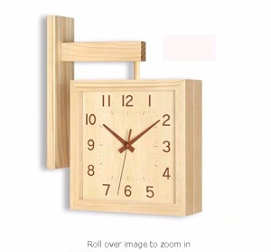 クロック デザイン 時計 壁掛け時計 おしゃれ 木製掛け時計 両面創意クロック 無垢 木製指針 四角い 木製時計 天然木 連続秒針 静音 部屋
