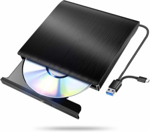 外付けDVD/CDドライブ DVDレコ DVD-Rプレイヤー USB3.0&Type-C両用 内蔵ケーブル Mac OS Windows7/8/10 Windows11対応 cd/dvd ドライブ 